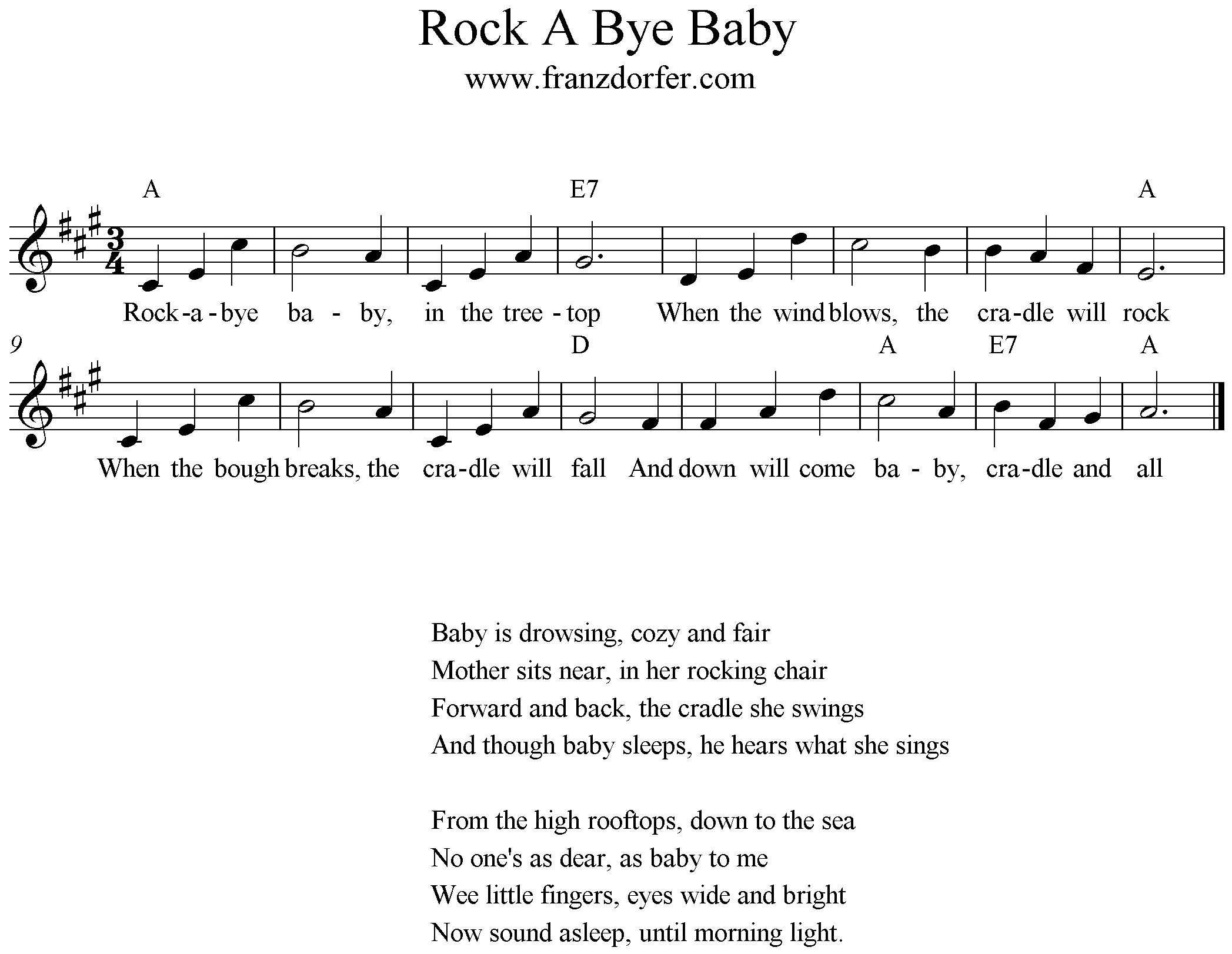 freesheet Music Rock A Bye Baby